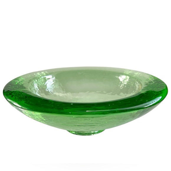 Fire & Light • 10.5” Wide Lipped Footed Bowl Centerpiece Green Recycled Glass - Picture 2 of 8